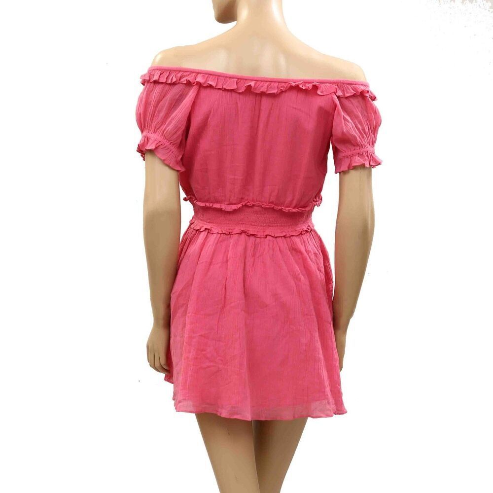 Loveshackfancy Off Shoulder Mini Dress Smocked Ruffle Solid Cotton XS 287830 - Picture 3 of 5